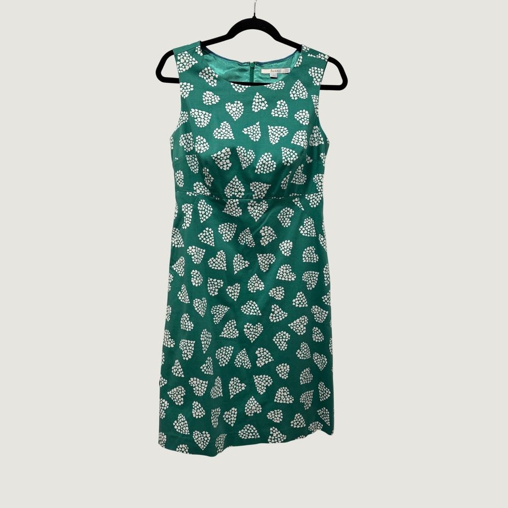 Boden Womens Green White Heart Print Sleeveless Cotton Shift Dress Size US 6